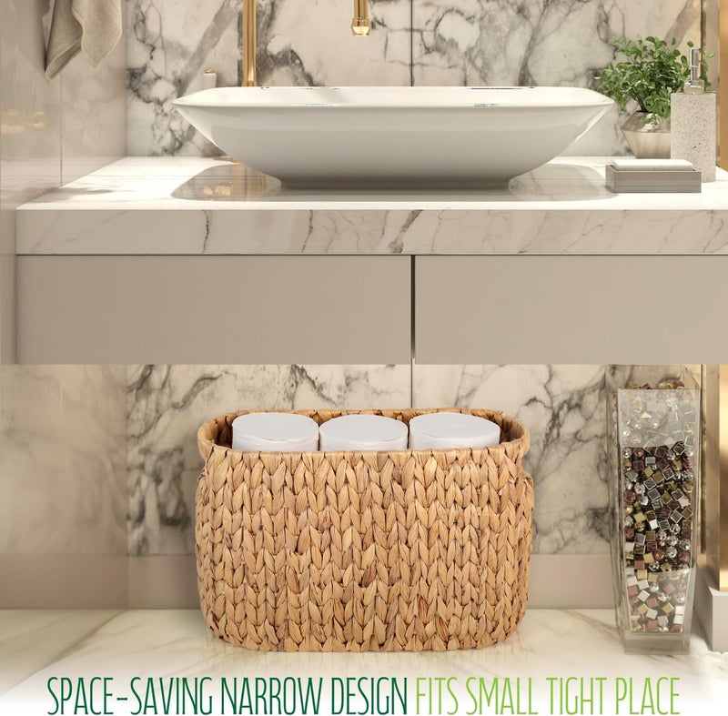 SIEUSALEVN Toilet Paper Storage Holder with Built-in Handles, Water Hyacinth Toilet Papers Holder for up to 6 Mega Rolls, Wicker Toilets Paper Baskets, Decor Bathroom Storage Basket for Countertops,Shelves - Image 4